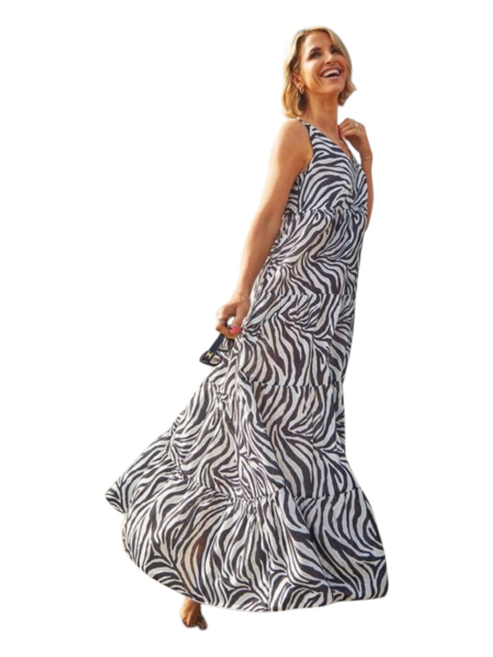 AGB Sleeveless V-Neck Halter Animal Print Maxi Dress Brown & White